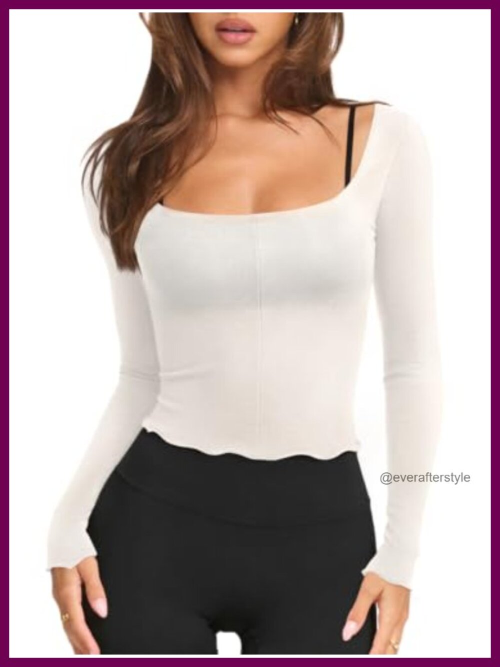 Semi Sheer Long Sleeve Square Neck Workout Top Lettuce Edge